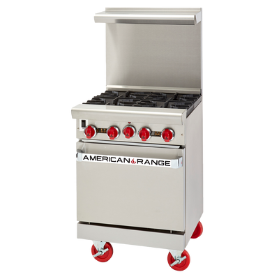 American Range ARGF-4-SB-LP 24" W Stainless Steel Front and Sides Backriser with High Shelf Liquid Propane Green Flame Range - 100,000 BTU