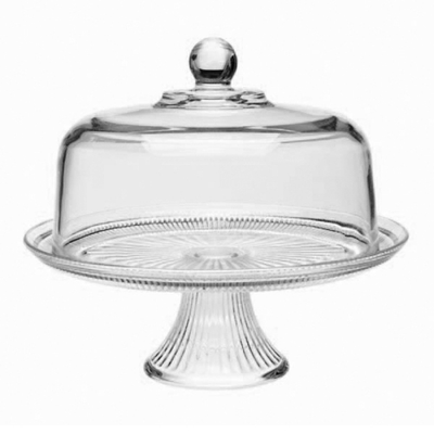 Anchor 86475L20 12.5" Dia. Clear Canton Glass Cake Dome Set