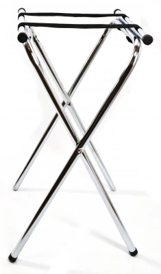 Omcan USA 39617 19"W x 16"D x 31"H (2) Stretched Secure Belts Chrome Finish Foldable Tray Stand