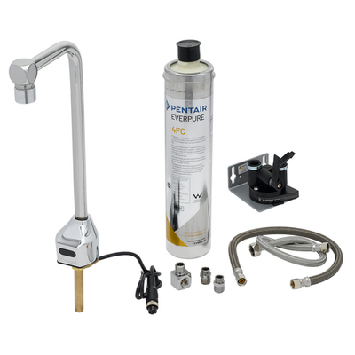 T&S Brass EC-1210-12-WFK 12"H Single Hole Deck Mount 1.5 GPM ChekPoint Electronic Glass Filler with Water Filtration Kit