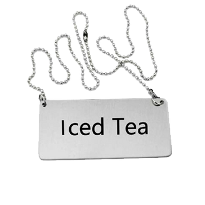Omcan USA 80136 &quot;Iced Tea&quot; Stainless Steel Hanging Beverage Sign with Chain