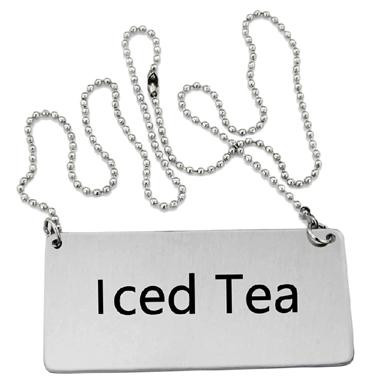Omcan USA 80136 "Iced Tea" Stainless Steel Hanging Beverage Sign with Chain