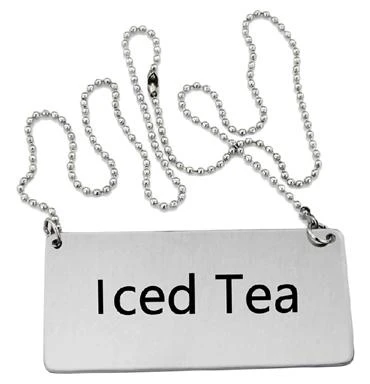 Omcan USA 80136 "Iced Tea" Stainless Steel Hanging Beverage Sign with Chain