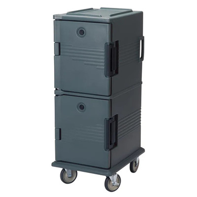 Cambro UPC800SP191 Front Loading One-Piece Double Wall Polyethylene Shell Approximate Capacity 60Qt. Security Package Tamper Resistant Molded-In Handles and Bumpers Nylon Latch Air Tight Gasket Vent Cap Granite Gray Ultra Camcart Food Pan Carrier