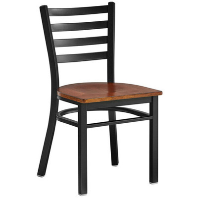 Omcan USA 47594+69742 Metal Ladder Back Chair with Walnut Wood Seat