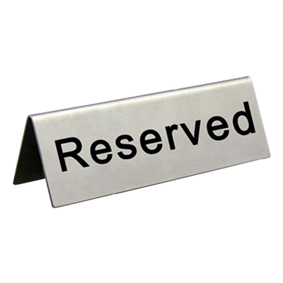 Omcan USA 80013 Stainless Steel Tent "Reserved" Sign