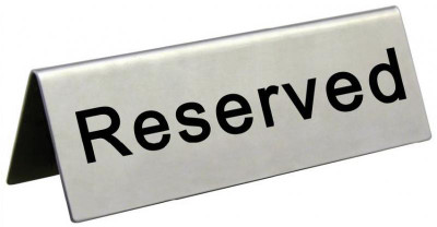Omcan USA 80013 Stainless Steel Tent "Reserved" Sign