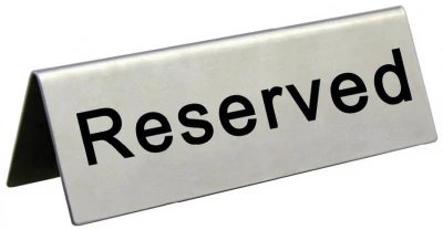 Omcan USA 80013 Stainless Steel Tent "Reserved" Sign