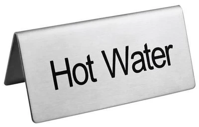 Omcan USA 80140 Stainless Steel "Hot Water" Beverage Tent Sign