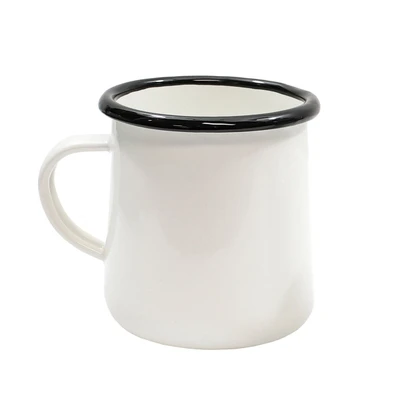 TableCraft Products 80010 16 Oz. Vitreous Porcelain Enamel Coated Steel Creamy White With Black Rim Enamelware Collection Mug