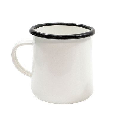 TableCraft Products 80010 16 Oz. Vitreous Porcelain Enamel Coated Steel Creamy White With Black Rim Enamelware Collection Mug