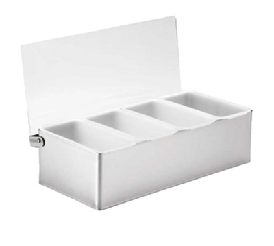 TableCraft Products 1604 12&quot; W x 5 3/4&quot; D x 3 1/2&quot; H 1 Pint 4 Compartment Holder Stainless Steel With Acrylic Lid Condiment Holder