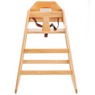 TableCraft Products 6565104 23" W x 20.13" D x 29-1/2" H Stackable Rubberwood Assembled High Chair With Natural Finish