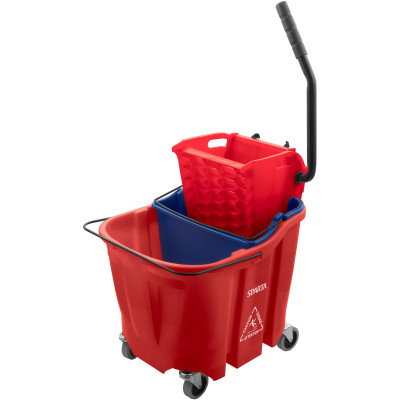Carlisle 9690405 35 Qt. Red Side Press Wringer & Soiled Water Insert OmniFit Mop Bucket Combo