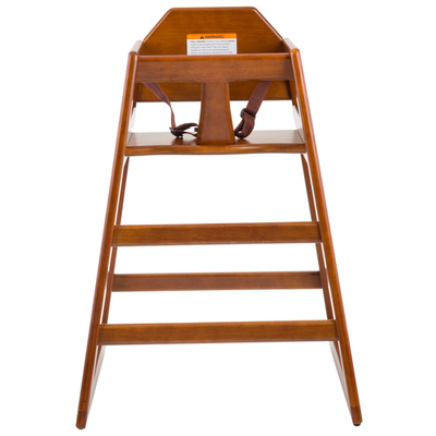 TableCraft Products 6666063 19 3/4" W x 19 3/4" D x 29" H Stackable Rubberwood Unassembled High Chair With Walnut Finish