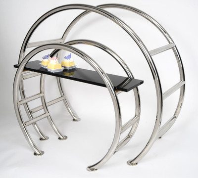 Eastern Tabletop AC1755BK 33&quot;W x 13-5/8&quot; x 27-1/2&quot;H Black 18/10 Stainless Steel Circular Tabletop Display