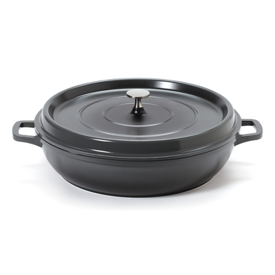GET CA-008-GR/BK 12.63" W x 2.88" H x 12.63" D 4Qt. Round With Lid Aluminum Gray Heiss Braiser Pan