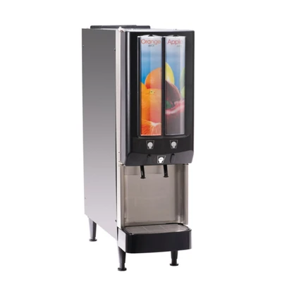 BUNN 37900.0076 10.5" W x 27.3" D x 33.4" H Cold Water Dispense (2) Flavor 1 to 1-1/2 Oz. Flow Rate Push Button Dispensing 8 Lb. Ice Bank Black Finish 4" Legs Cold Juice Beverage Dispenser - 120 Volts, 1-Phase
