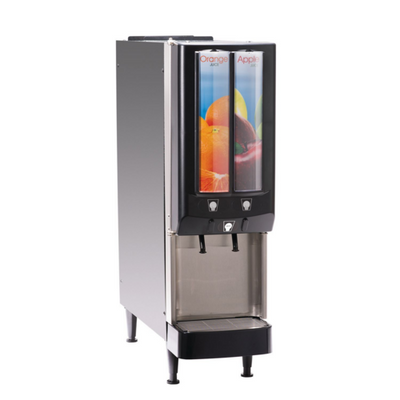 BUNN 37900.0076 10.5" W x 27.3" D x 33.4" H Cold Water Dispense (2) Flavor 1 to 1-1/2 Oz. Flow Rate Push Button Dispensing 8 Lb. Ice Bank Black Finish 4" Legs Cold Juice Beverage Dispenser - 120 Volts, 1-Phase