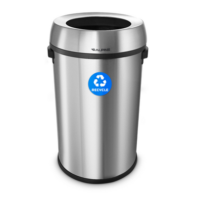 Alpine ALP470-65L-R 16.5" W Stainless Steel Silver Recycling 17 Gallon Bin Receptacle