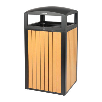 Alpine ALP471-40-WD-CD 21.25" W x 40.91" H Cedar Slatted Recycled Plastic Panels Round 40 Gallon Trash Container