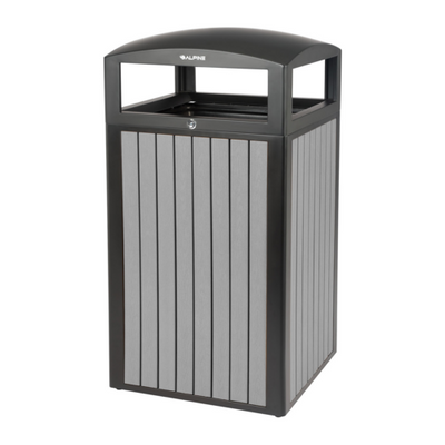 Alpine ALP471-40-WD-GRY 21.25" W x 40.91" H Gray Slatted Recycled Plastic Panels Round 40 Gallon Trash Container