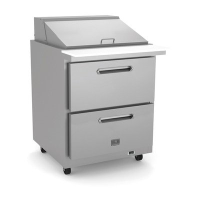 Kelvinator KCHMT29.12.2D 7.0 Cu. Ft. Capacity 2 Drawers Heavy Duty Casters Mega Top Refrigerated Sandwich Prep Table - 115 Volts 1-Phase