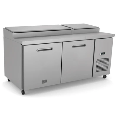 Kelvinator KCHPT72.9 22.0 Cu. Ft. Capacity 2 Solid Hinged Doors Heavy Duty Casters Refrigerated Pizza Prep Table - 115 Volts 1-Phase