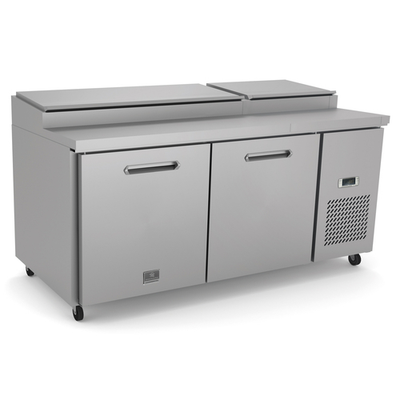 Kelvinator KCHPT72.9 22.0 Cu. Ft. Capacity 2 Solid Hinged Doors Heavy Duty Casters Refrigerated Pizza Prep Table - 115 Volts 1-Phase