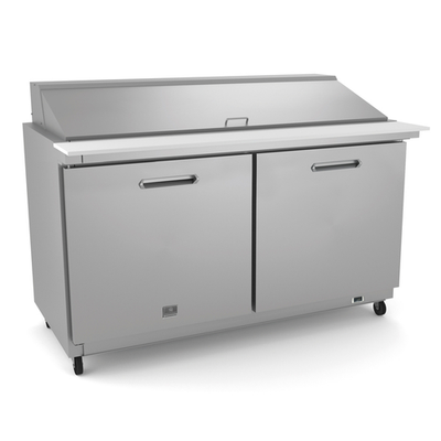 Kelvinator KCHMT60.24 15.5 Cu. Ft. Capacity 2 Solid Hinged Doors Heavy Duty Casters Mega Top Refrigerated Sandwich Prep Table - 115 Volts 1-Phase