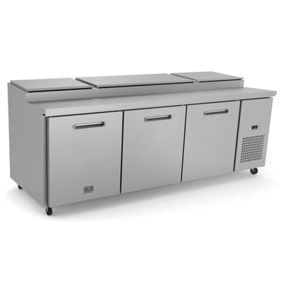 Kelvinator KCHPT92.12 32.0 Cu. Ft. Capacity 3 Solid Hinged Doors Heavy Duty Casters Refrigerated Pizza Prep Table - 115 Volts 1-Phase