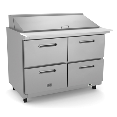 Kelvinator KCHMT48.18.4D 12 Cu. Ft. Capacity 4 Drawers Heavy Duty Casters Mega Top Refrigerated Sandwich Prep Table - 115 Volts 1-Phase
