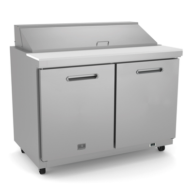 Kelvinator KCHST48.12 12.0 Cu. Ft. Capacity 2 Solid Hinged Doors Heavy Duty Casters Refrigerated Sandwich Prep Table - 115 Volts 1-Phase