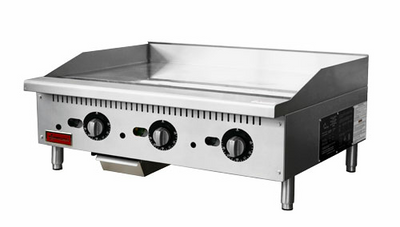 Omcan USA 47372 Stainless Steel 3 Burners Countertop Natural Gas 36&quot; Griddle - 84,000 BTU