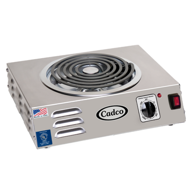 Cadco CSR-3T 14&quot; Watts x 4.13&quot; H x 12.25&quot; D Stainless Steel Wattsith 8&quot; Tubular Elements Electric Countertop Portable Hot Plate - 120 Volts