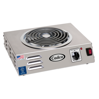 Cadco CSR-3T 14" Watts x 4.13" H x 12.25" D Stainless Steel Wattsith 8" Tubular Elements Electric Countertop Portable Hot Plate - 120 Volts