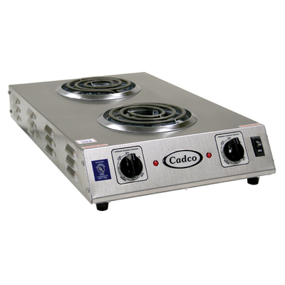 Cadco CDR-1TFB-E 13.5" Watts x 4.13" H x 22.75" D Stainless Steel Wattsith (2) 6" Tubular Burners Electric Standard Countertop Portable Hot Plate - 120 Volts 1650 Watts