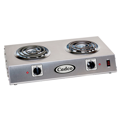 Cadco CDR-1T-E 21.25" Watts x 4.13" H 12.19" D Stainless Steel Housing Wattsith (2) 6" Tubular Burners Electric Countertop Portable Hot Plate - 120 Volts 1650 Watts