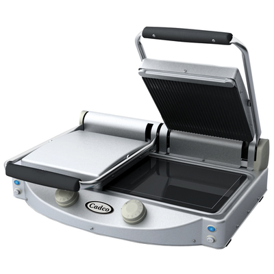Cadco CPG-20 Double Panini Press with Ceramic Grooved & Smooth Plates- 208-240 Volts