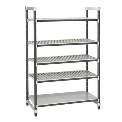 Cambro EXU214884VS5480 21" W x 48" L x 84" H Speckled Gray 4 Vented and 1 Solid Reinforced Polypropylene Shelf Plates Camshelving Elements XTRA Stationary Starter Unit
