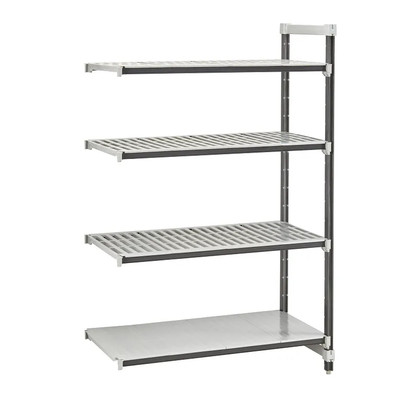 Cambro EXA182484VS4480 18" W x 24" L x 84" H Speckled Gray 3 Vented and 1 Solid Reinforced Polypropylene Shelf Plates Camshelving Elements XTRA Stationary Add-On Unit