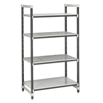 Cambro EXU183072VS4480 18" W x 30" L x 72" H Speckled Gray 3 Vented and 1 Solid Reinforced Polypropylene Shelf Plates Camshelving Elements XTRA Stationary Starter Unit