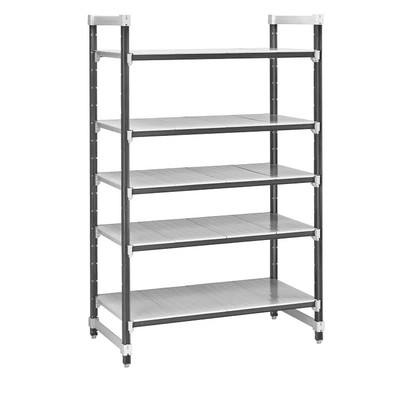 Cambro EXU247264S4480 24" W x 72" L x 64" H Speckled Gray 4 Solid Reinforced Polypropylene Shelf Plates Camshelving Elements XTRA Stationary Starter Unit