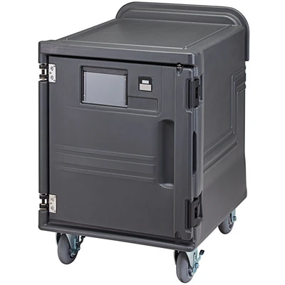 Cambro PCULHSP615 28" W Pro Cart Ultra™ Charcoal Gray Electric Low-Profile Hot Food Pan Carrier - 110 Volts 1-Ph