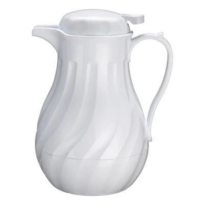 Winco VSW-42W 42 Oz. Double Wall Insulated White Plastic Push Button Beverage Server