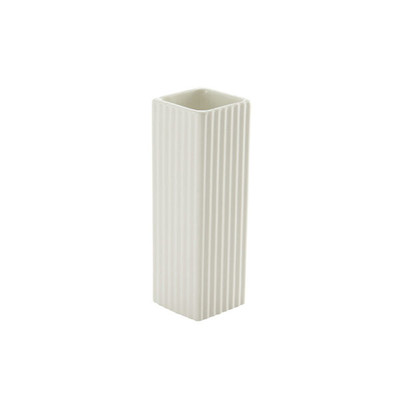American Metalcraft BVSC5 5.25" H White Ceramic Crimped Square Bud Vase