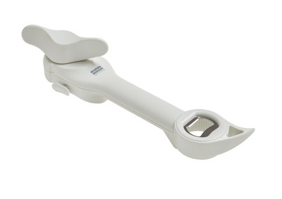 Kuhn Rikon 22659 9" x 2" White Plastic 5 in 1 Auto Safety Master Opener for Cans Bottles and Jars