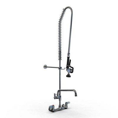 NBR Equipment P3W8S10-PU 8" Centers Stainless Steel Wall Mount Pre-Rinse Faucet Assembly