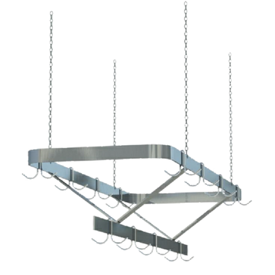 Sapphire Manufacturing SM-CR96 96" W Stainless Steel Triple Flat Bar Double Hook Ceiling Hung Pot Rack