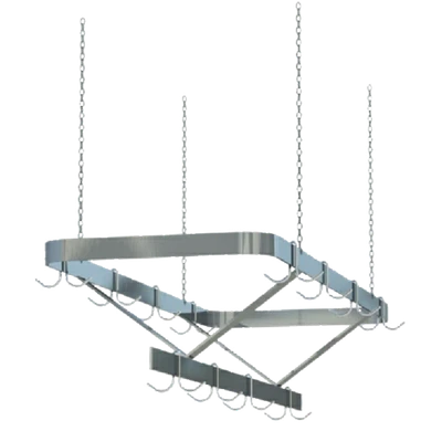 Sapphire Manufacturing SM-CR96 96" W Stainless Steel Triple Flat Bar Double Hook Ceiling Hung Pot Rack